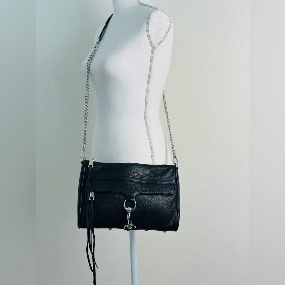 Rebecca Minkoff Black Leather Crossbody Bag Medium Size With Silver Hardware